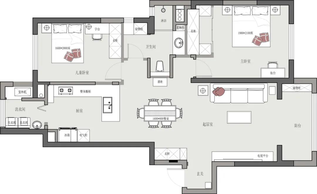 全屋通鋪魚骨紋、幾何分割裝飾墻，LDK的正確打開方式