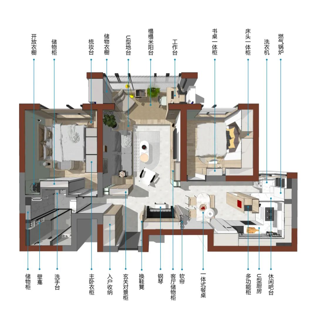 小戶型潮設(shè)計(jì)丨客廳陽臺(tái)榻榻米、創(chuàng)意壁龕“房中房”	