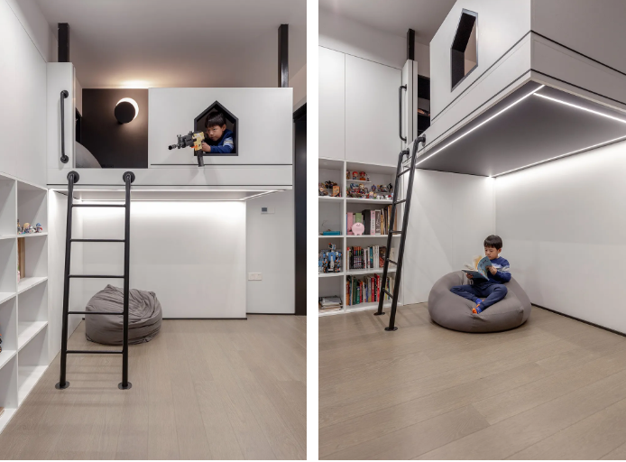 她家兒童房上床下桌+黑板墻，書房更有“小木屋”~