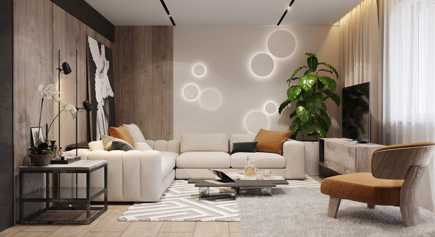 大白墻早out了，小夫妻用木飾面背景墻裝出豪宅既視感