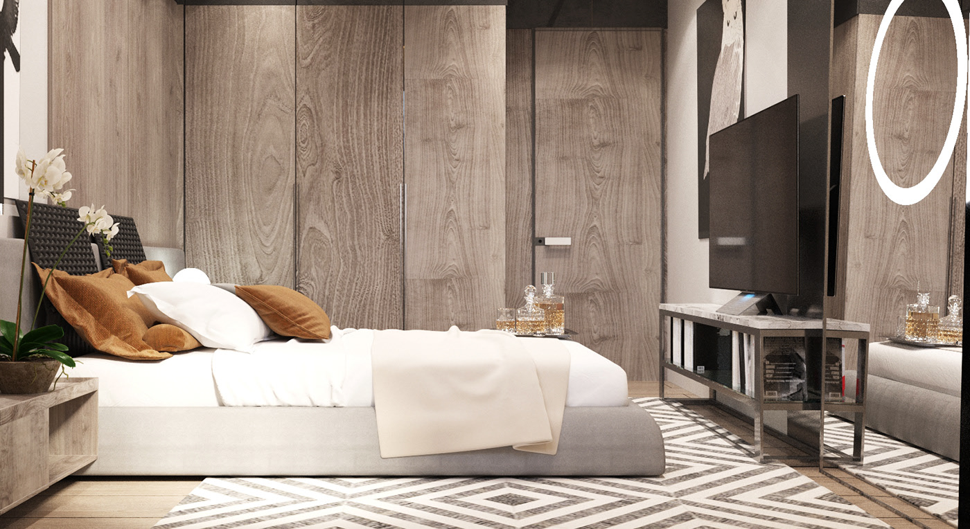 大白墻早out了，小夫妻用木飾面背景墻裝出豪宅既視感