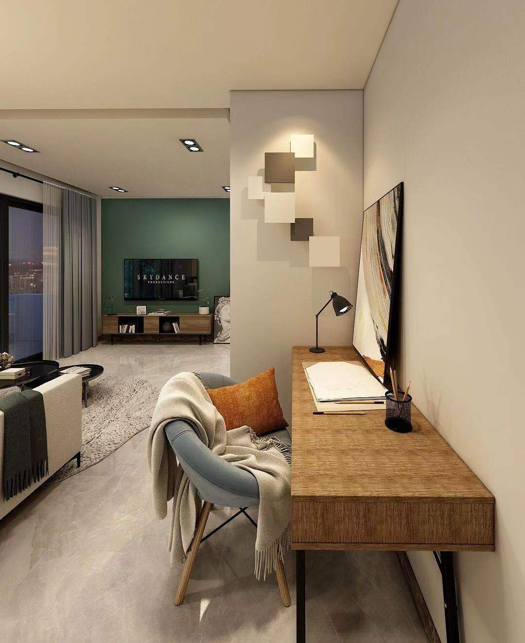 我刷劇，你畫畫，小兩居長形客廳擠出多空間	