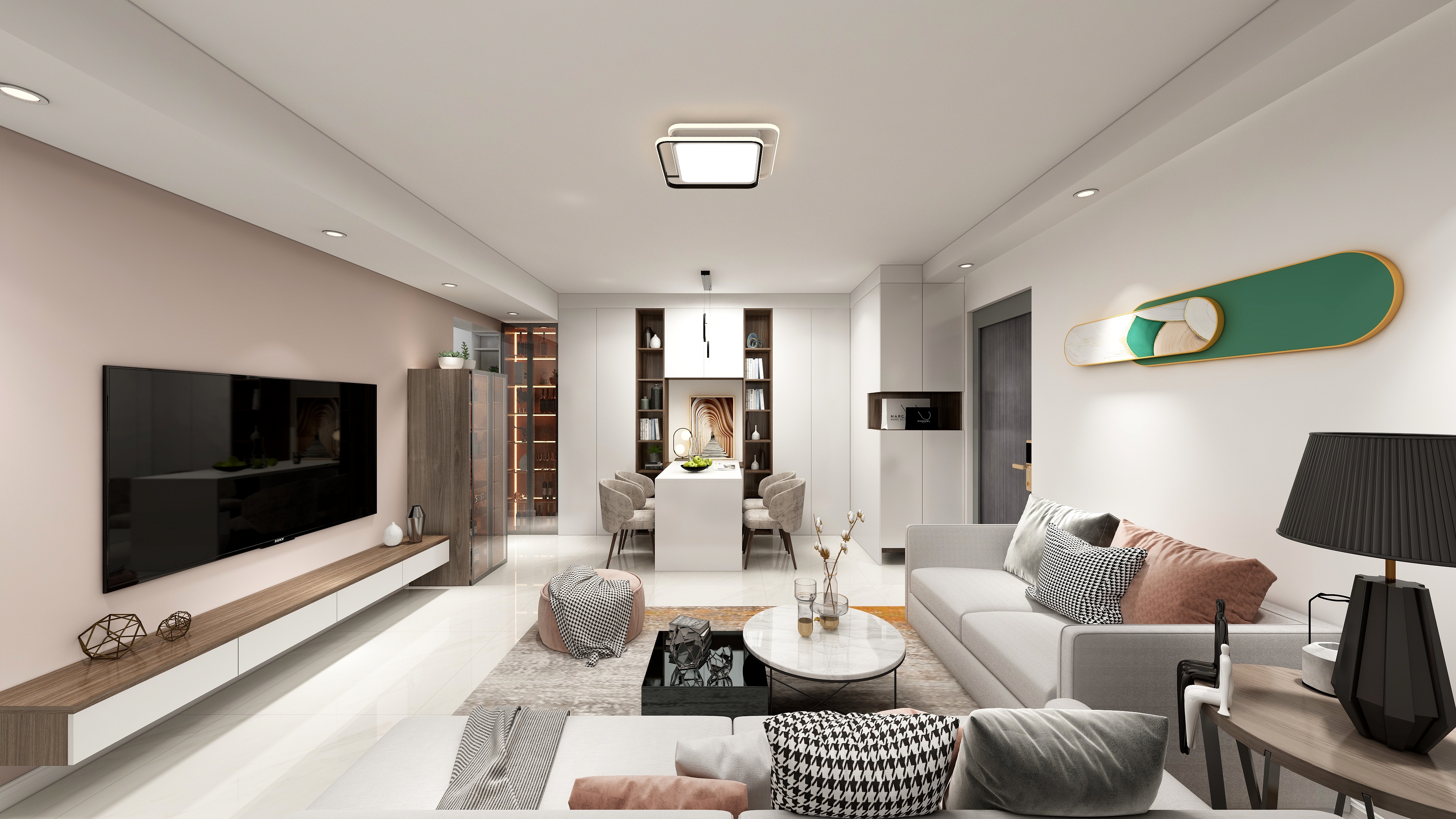 啥？她家玄關(guān)柜延到廚房，書架、酒柜、吧臺(tái)、餐桌全解決了！